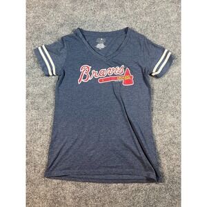 Atlanta Braves Womens V-Neck T-Shirt By 5th & Ocean Small Navy Blue Genuine